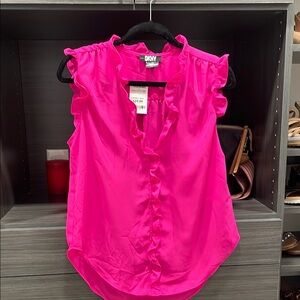DKNY Pink Ruffled Sleeveless Blouse